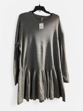 Free People Long Sleeve Drop Waist Sweater Dress in Gray Size Medium